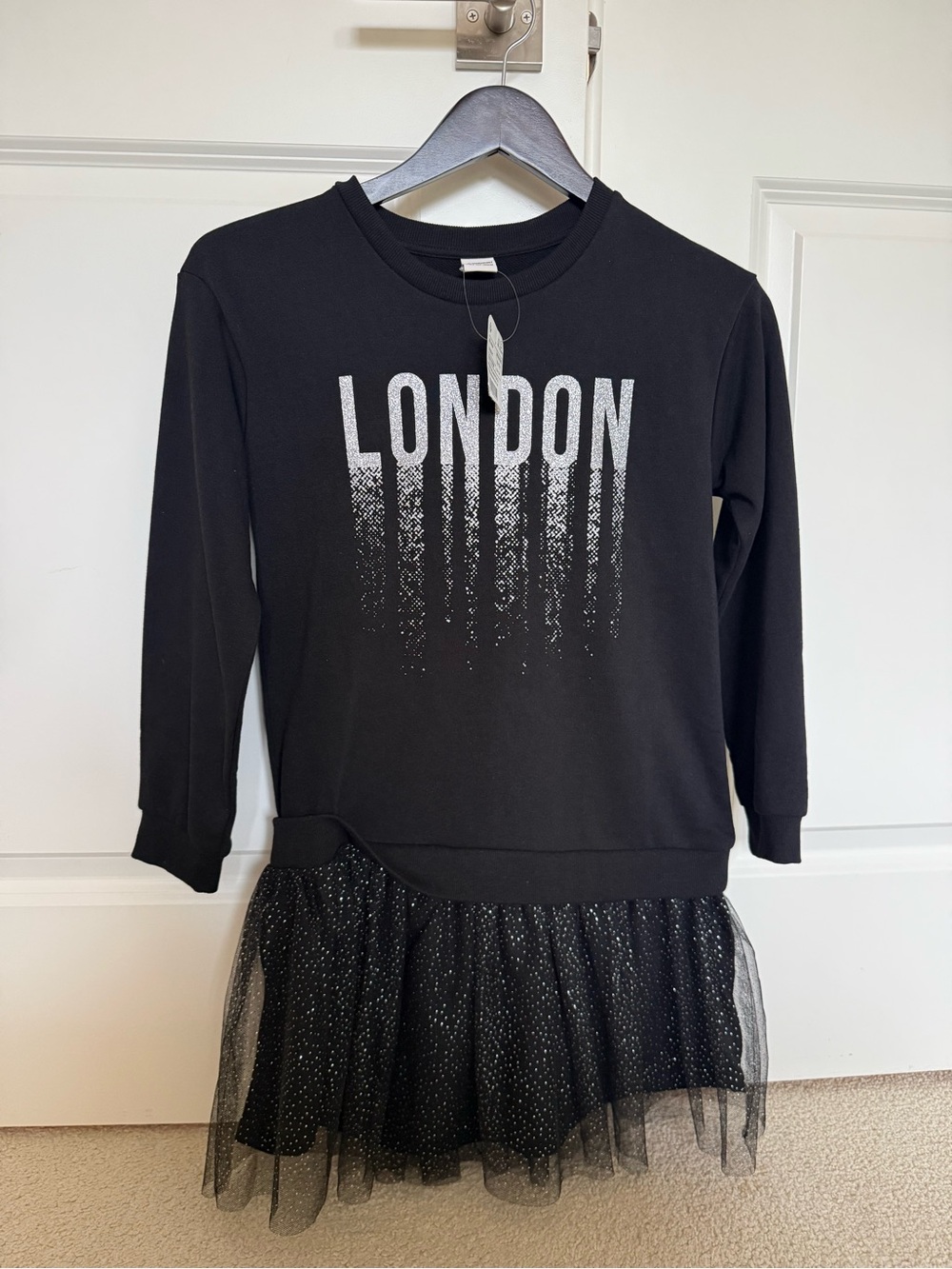 Girls Black 'London' Glitter Tulle Sweatshirt Dress